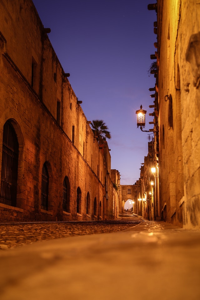 Ground Level Shot of the Medieval City of Rhodes